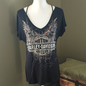 Harley-Davidson Women's Black Tee with Silver Accents